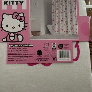 Hello Kitty Pink Orange and White Cotton Shower Curtain